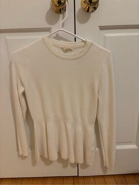 Women's Cream Long-Sleeve Peplum Knit Top